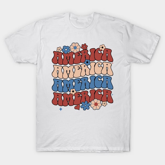 american groovy 4th july America retro patriotic USA T-Shirt by BramCrye